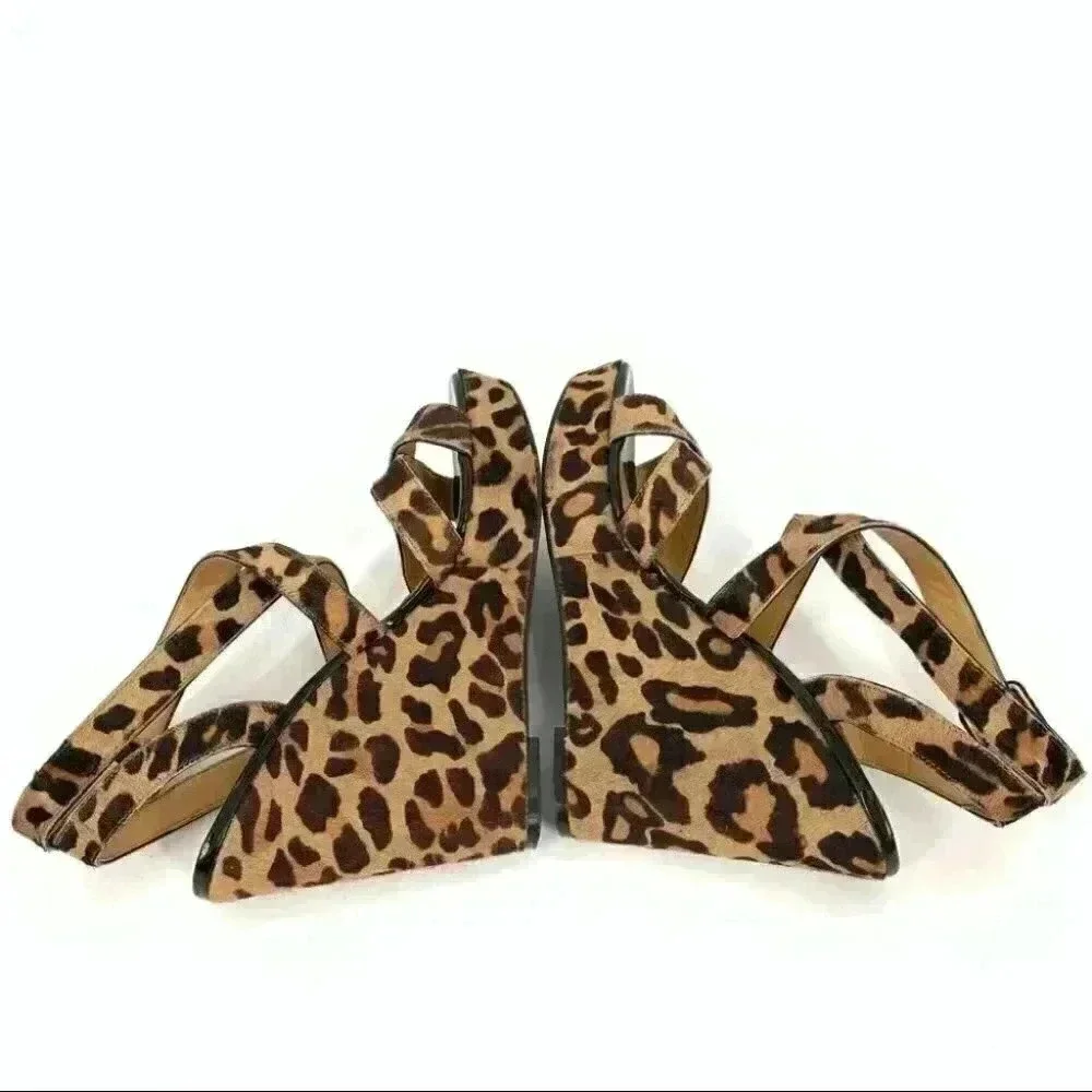 Nine West womens Fannyr heels size 8 brown cheetah calf hair platform wedges